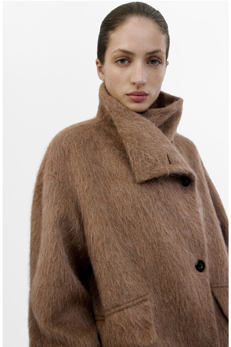Brushed Funnel Neck Coat, Alternate, color, BROWN