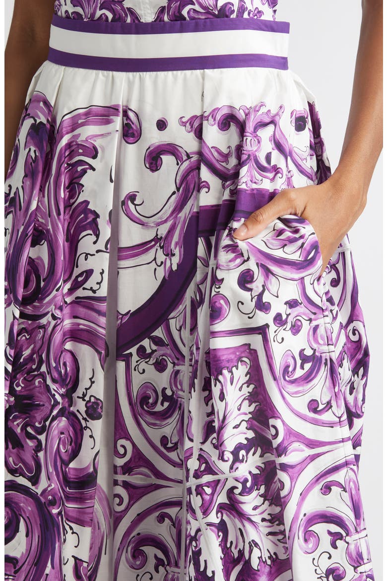 Majolica Print Cotton Poplin A-Line Midi Skirt, Alternate, color, HP5DQ MIX MAIOLICA L VIOLA