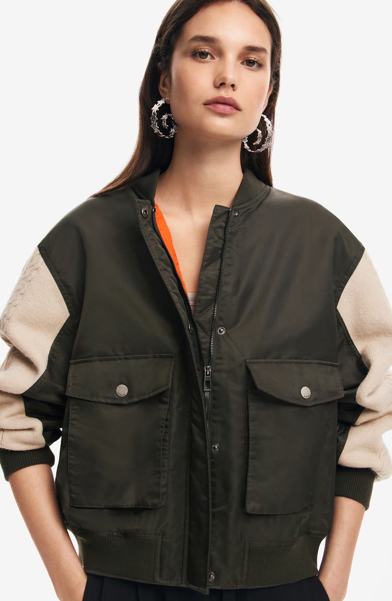 Desigual Bucharest Mix Media Bomber Jacket, Alternate, color, 