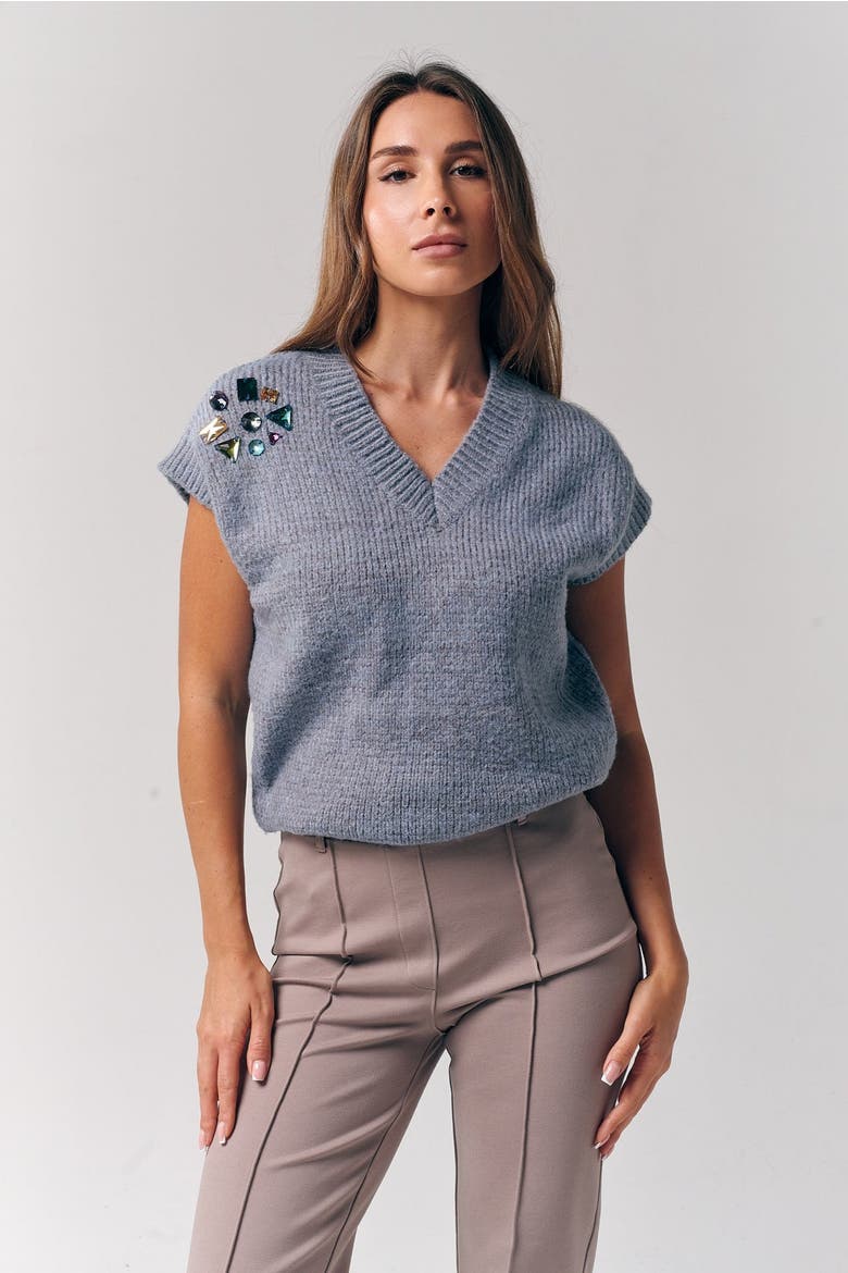 Jeweled sweater vest, Alternate, color, Teal