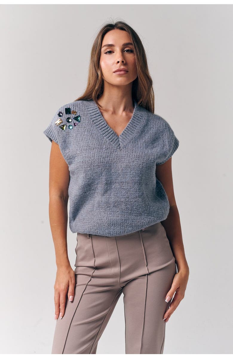 Le Fafo Jeweled sweater vest, Alternate, color, Teal