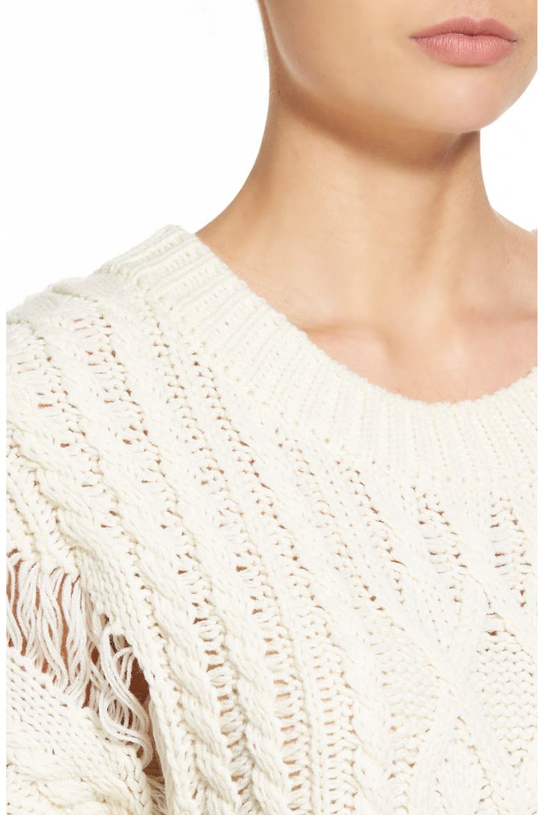 Destroyed Cable Knit Pullover, Alternate, color, IVORY