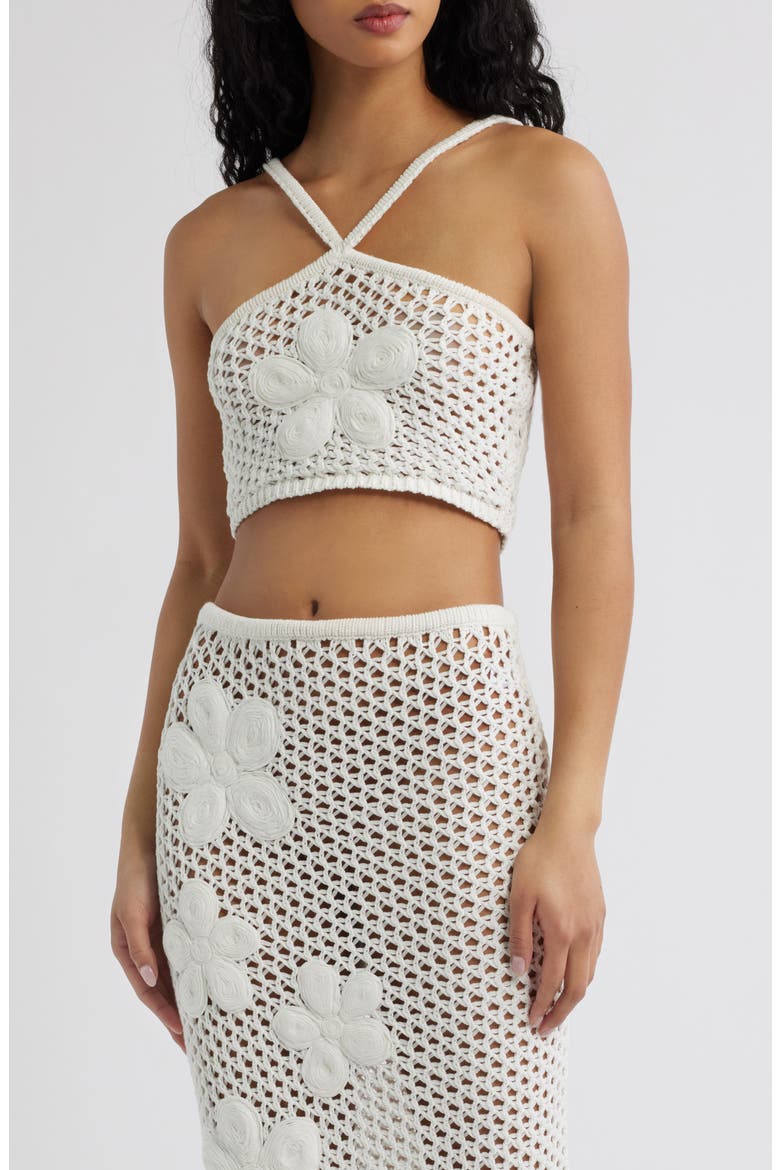 Appliquéd Crochet Halter Crop Top, Main, color, WHIPPED WHITE