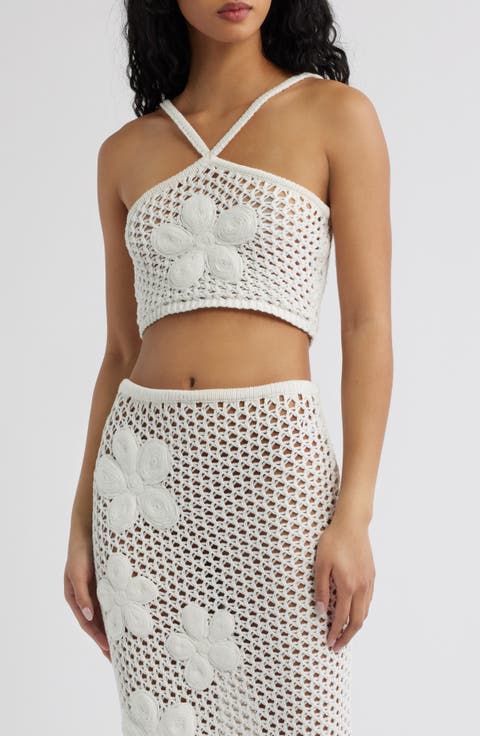 Appliquéd Crochet Halter Crop Top