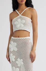 Kulani Kinis Appliquéd Crochet Halter Crop Top