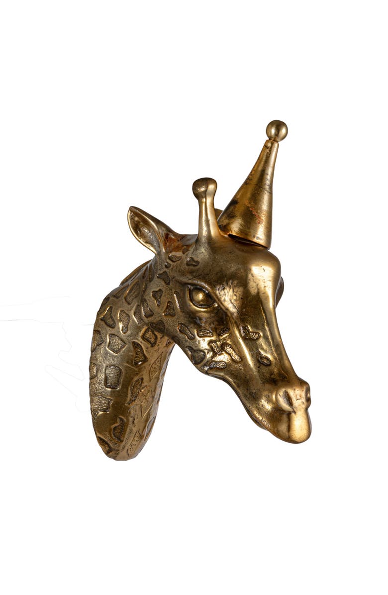 Storied Home Cast Aluminum Giraffe Head with Party Hat Wall Décor, Main, color, 