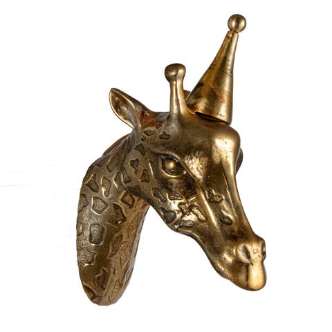 Cast Aluminum Giraffe Head with Party Hat Wall Décor