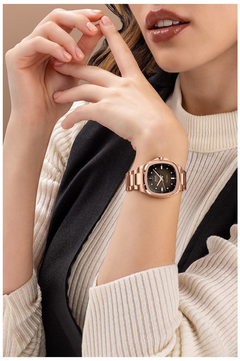 Multifort Diamond Square Automatic Bracelet Watch, 35mm, Alternate, color, BROWN