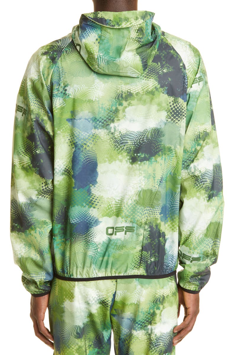 Off-White Camo Print Active Packable Hooded Jacket, Alternate, color,