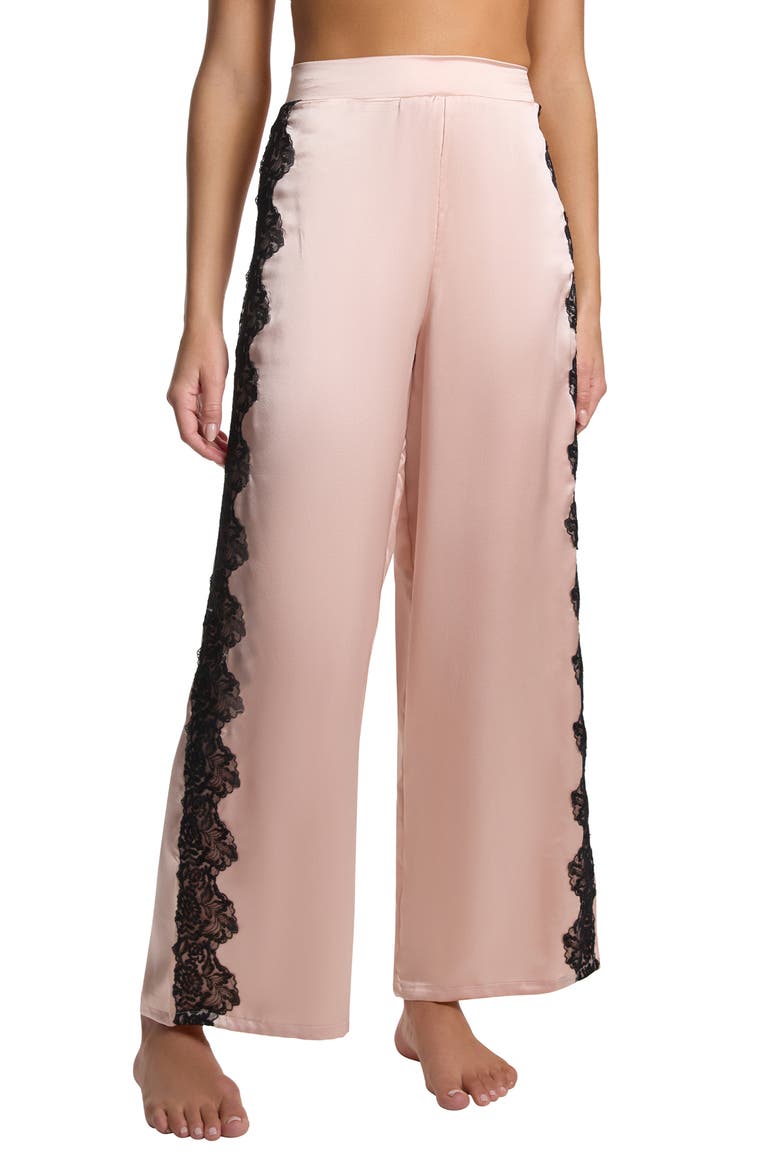 Victoria Lace Trim Silk Charmeuse Lounge Pants, Main, color, LEXI BLUSH/ BLACK