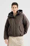 Brunello Cucinelli Techno cotton taffeta outerwear jacket with detachable knit hood and shiny zipper pull