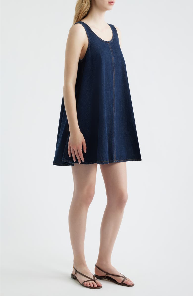FRAME Skipper Sleeveless Cotton Blend Denim Trapeze Minidress, Alternate, color, Duomo