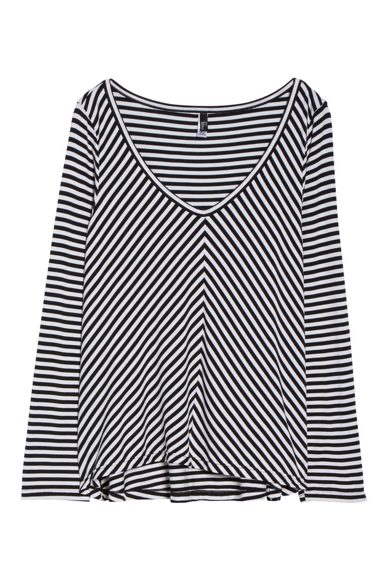 Miranda Stripe Lounge Tee, Alternate, color, BLACK/ WHITE