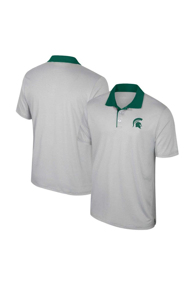 Men's Colosseum Gray Michigan State Spartans Tuck Striped Polo, Main, color, Gray