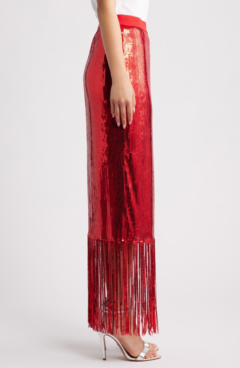 ICHI Ihmollia Sequin Fringe Skirt, Alternate, color, Red