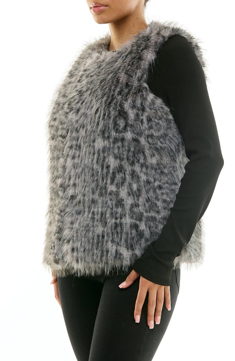 Nina Leonard Leopard Print Faux Fur Vest, Alternate, color, Black Multi