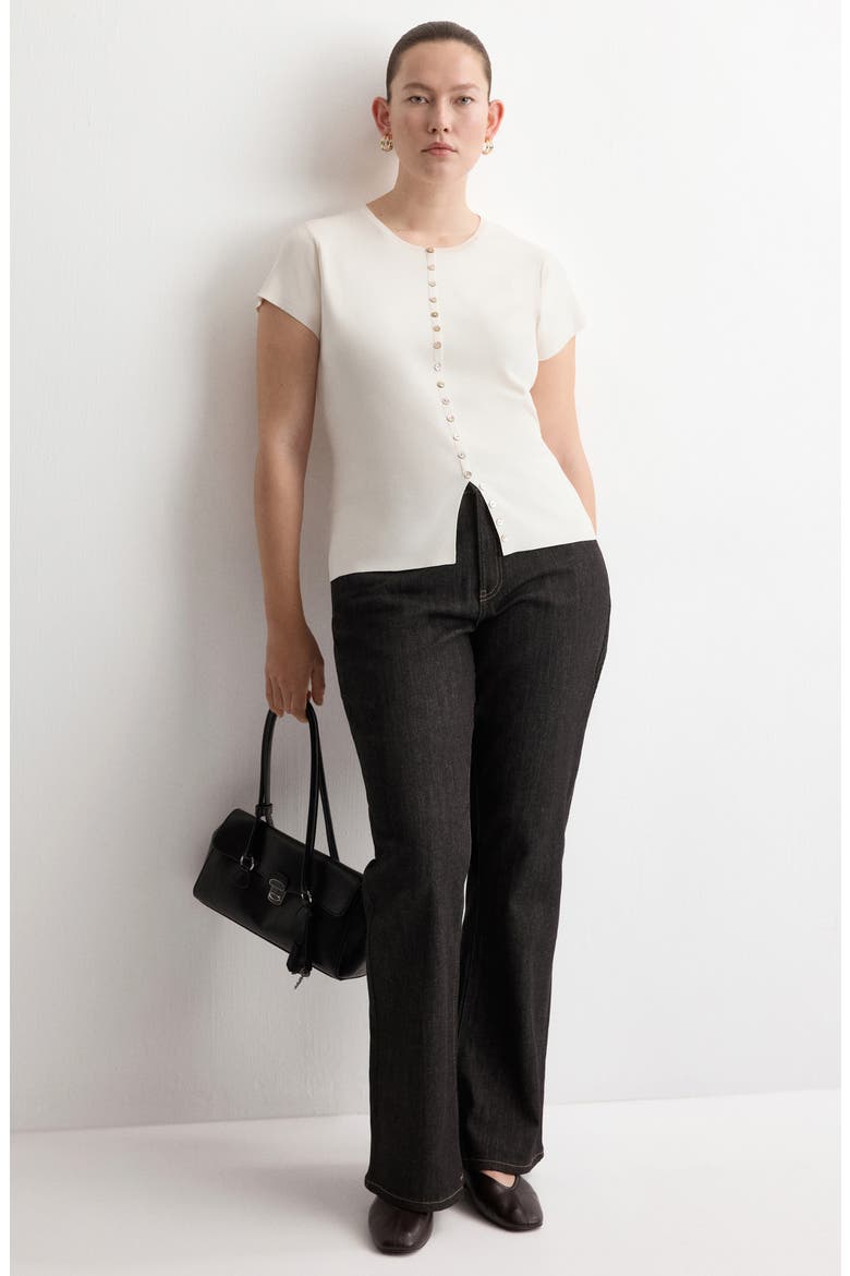 Open Stitch Short Sleeve Cardigan, Alternate, color, ECRU