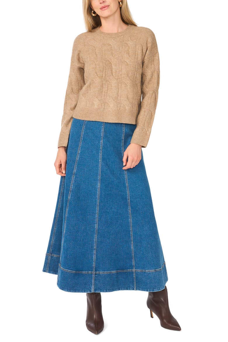 Cable Crewneck Sweater, Alternate, color, TAUPE