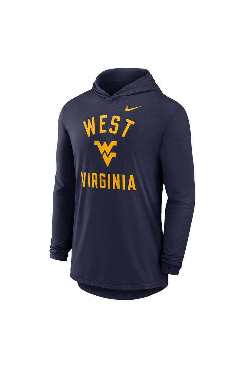 Men's Nike Navy West Virginia Mountaineers Classic Arch Tri-Blend Performance Long Sleeve Hoodie T-Shirt, Alternate, color, Navy