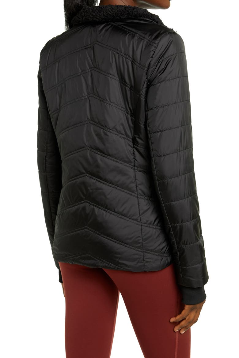 Quilted Short Puffer Jacket with Faux Fur Trim, Alternate, color, BLACK