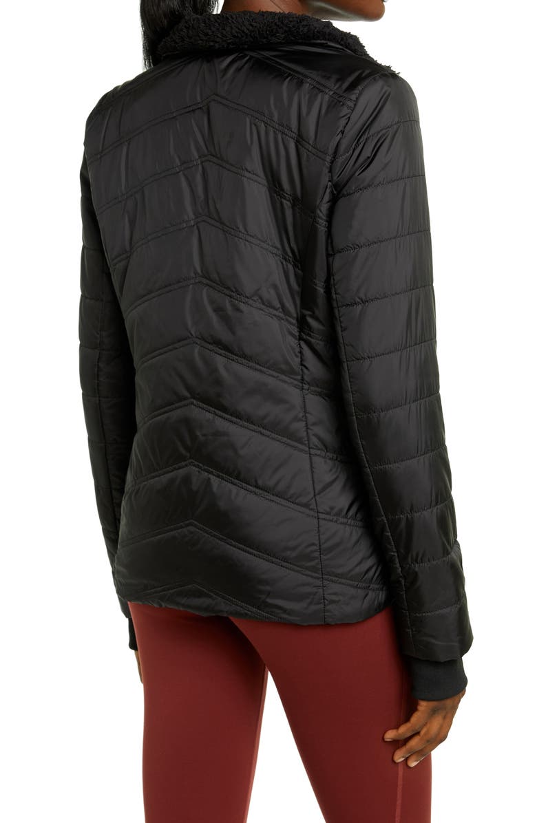 Zella Quilted Short Puffer Jacket with Faux Fur Trim, Alternate, color,