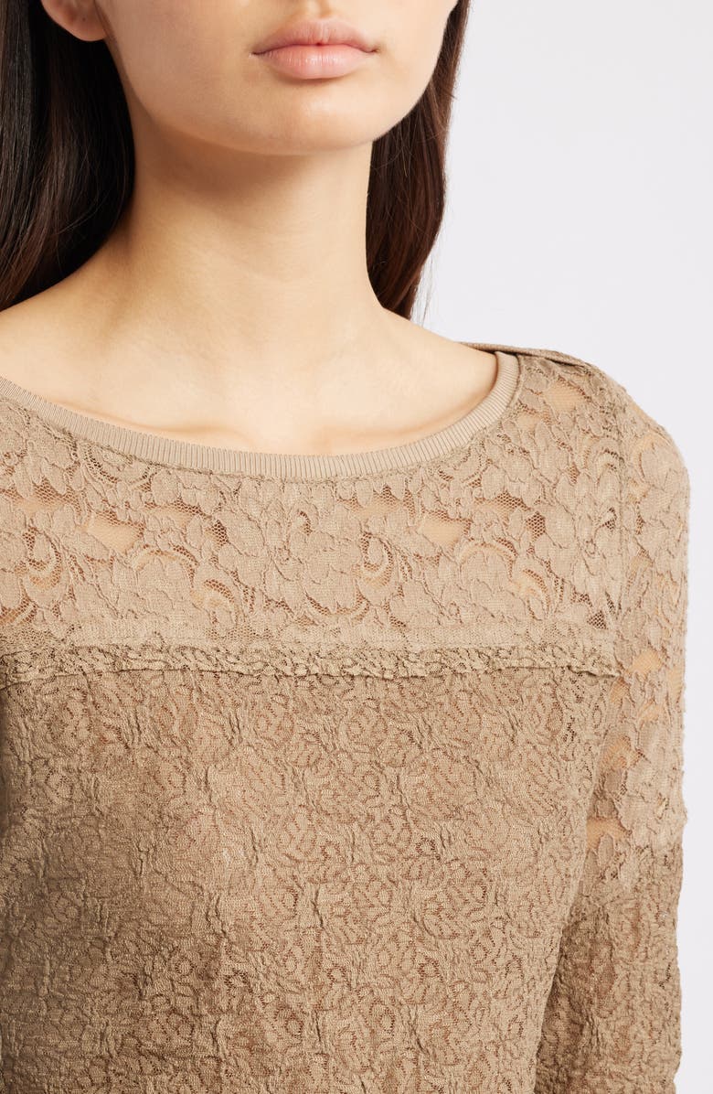 Free People Bell Sleeve Sheer Cotton Blend Lace Top, Alternate, color, Dutch Cocoa