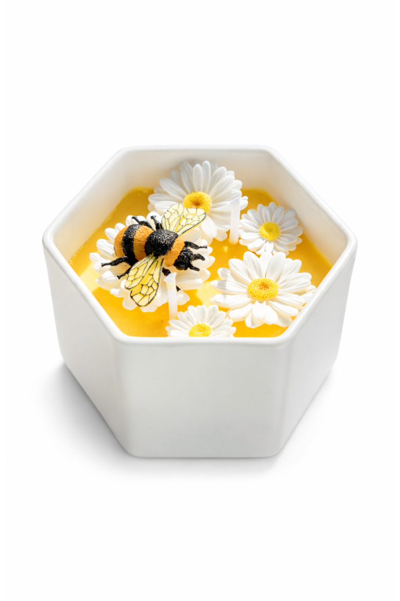 Daisy Beehive Candle Bowl, Main, color, Yellow Wax / White Bowl