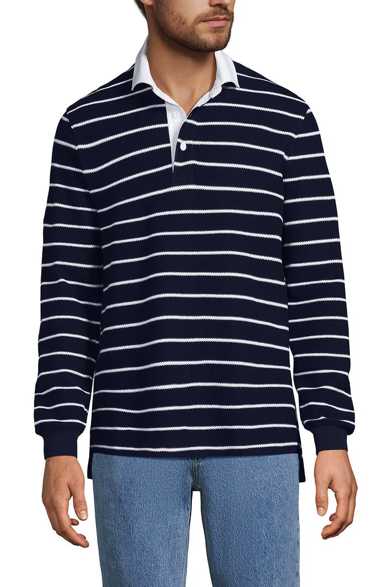 Long Sleeve Honeycomb Pique Rugby, Alternate, color, Radiant Navy Classic Stripe