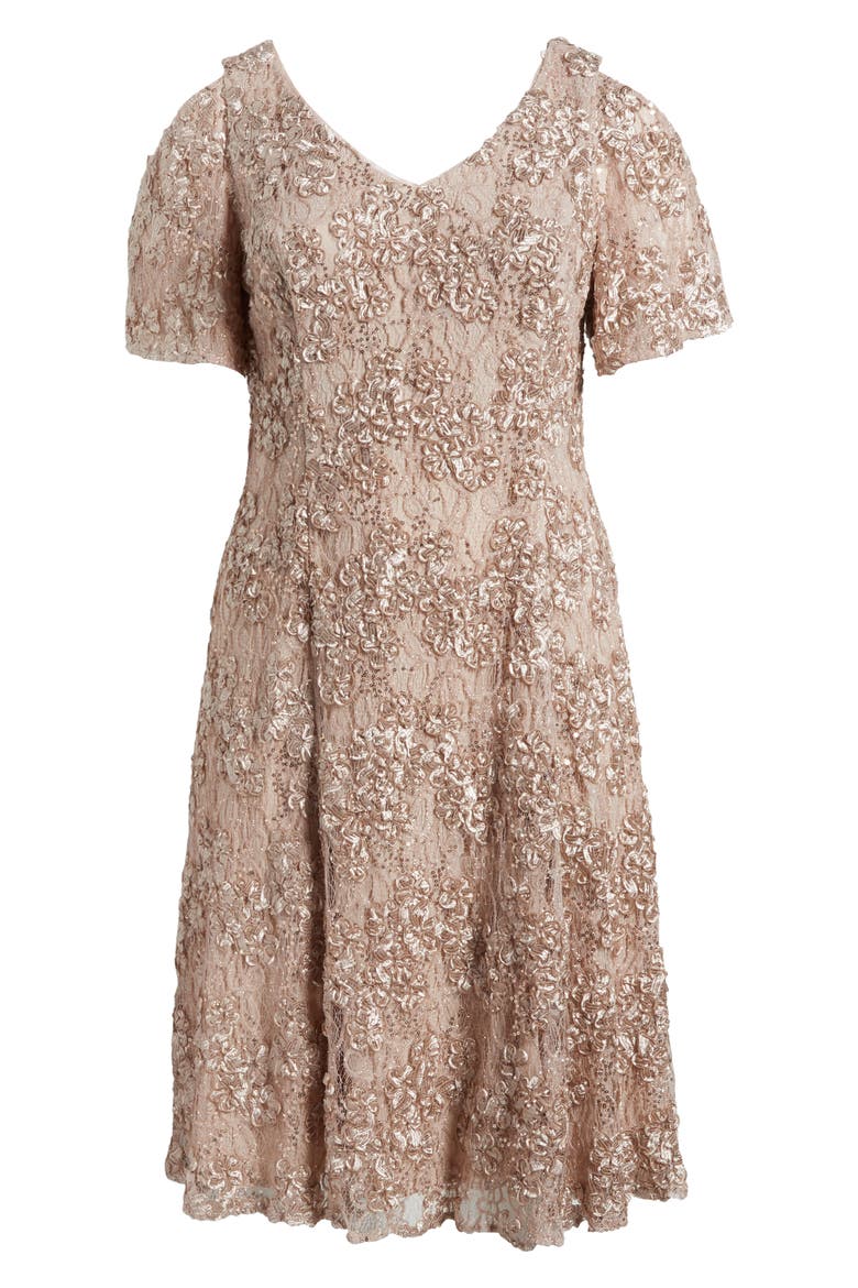 Soutache Lace Sequin Cocktail Dress, Alternate, color, BUFF