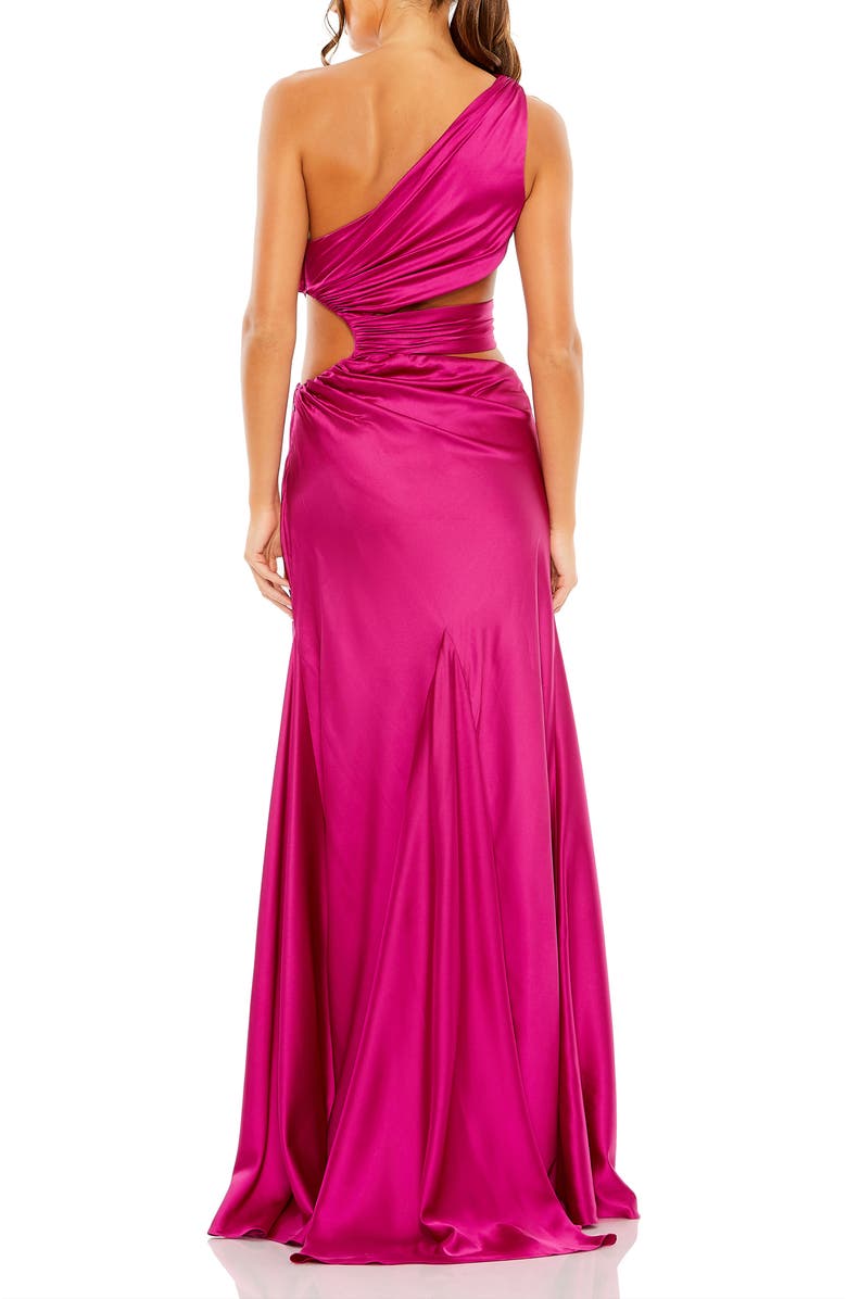 Mac Duggal Women’s One-Shoulder Cut-Out Satin Maxi Gown, Alternate, color, Magenta