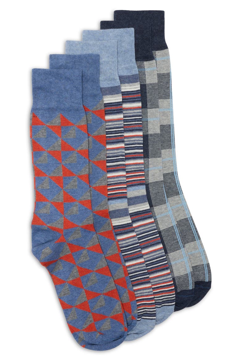 3-Pack Triangles Dress Socks, Main, color, DENIM