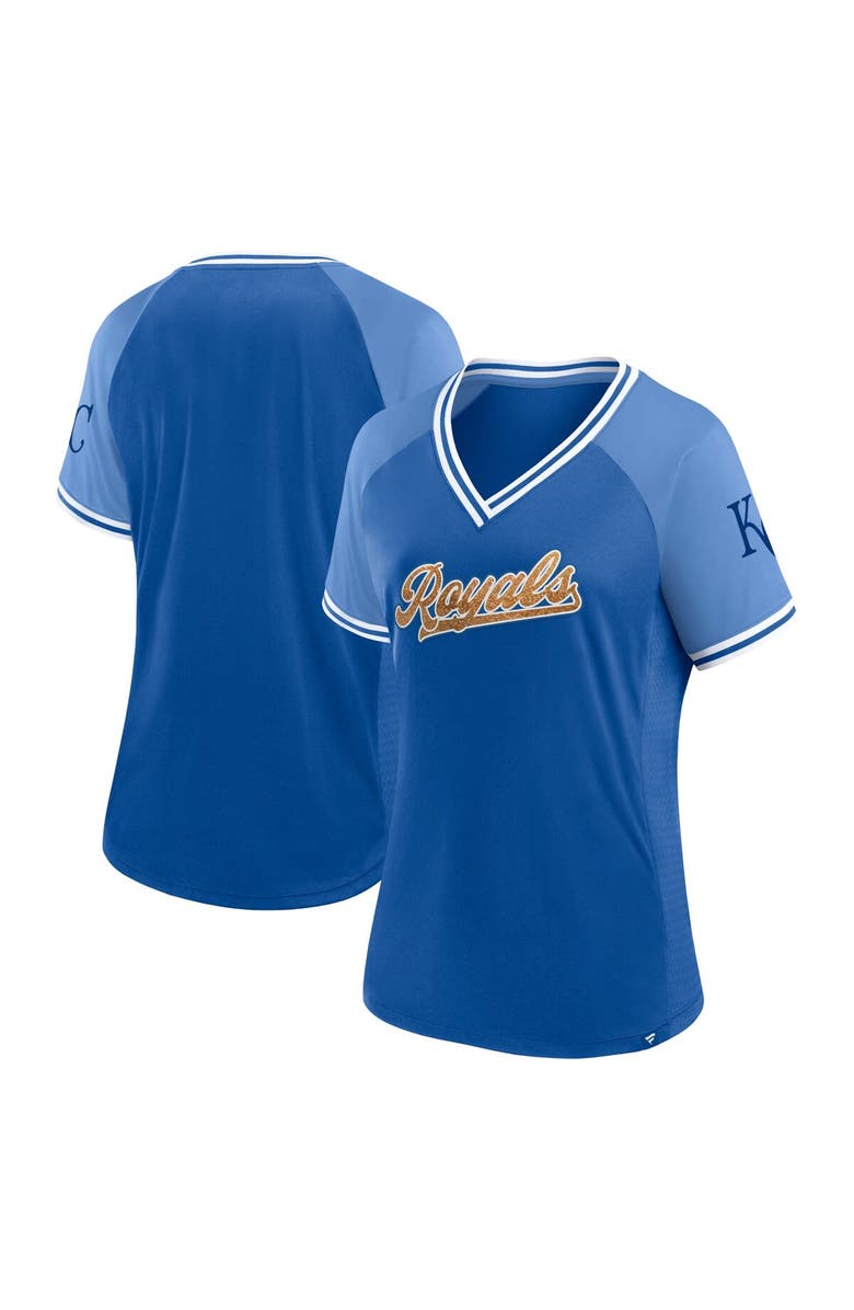 FANATICS Women's Fanatics Branded Royal Kansas City Royals Glitz & Glam League Diva Raglan V-Neck T-Shirt, Alternate, color, Royal