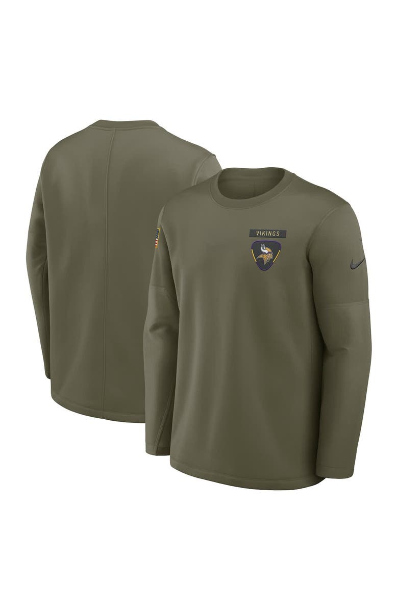 Nike Men's Nike Olive Minnesota Vikings 2025 Salute to Service Sideline Coaches Therma-FIT Long Sleeve Shirt, Alternate, color, Olive