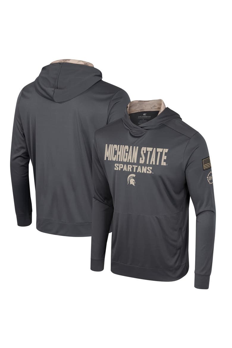 Men's Colosseum Charcoal Michigan State Spartans OHT Military Appreciation Long Sleeve Hoodie T-Shirt, Main, color, Charcoal