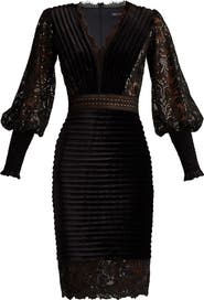 Tadashi Shoji Pleated Long Sleeve Velvet Cocktail Dress