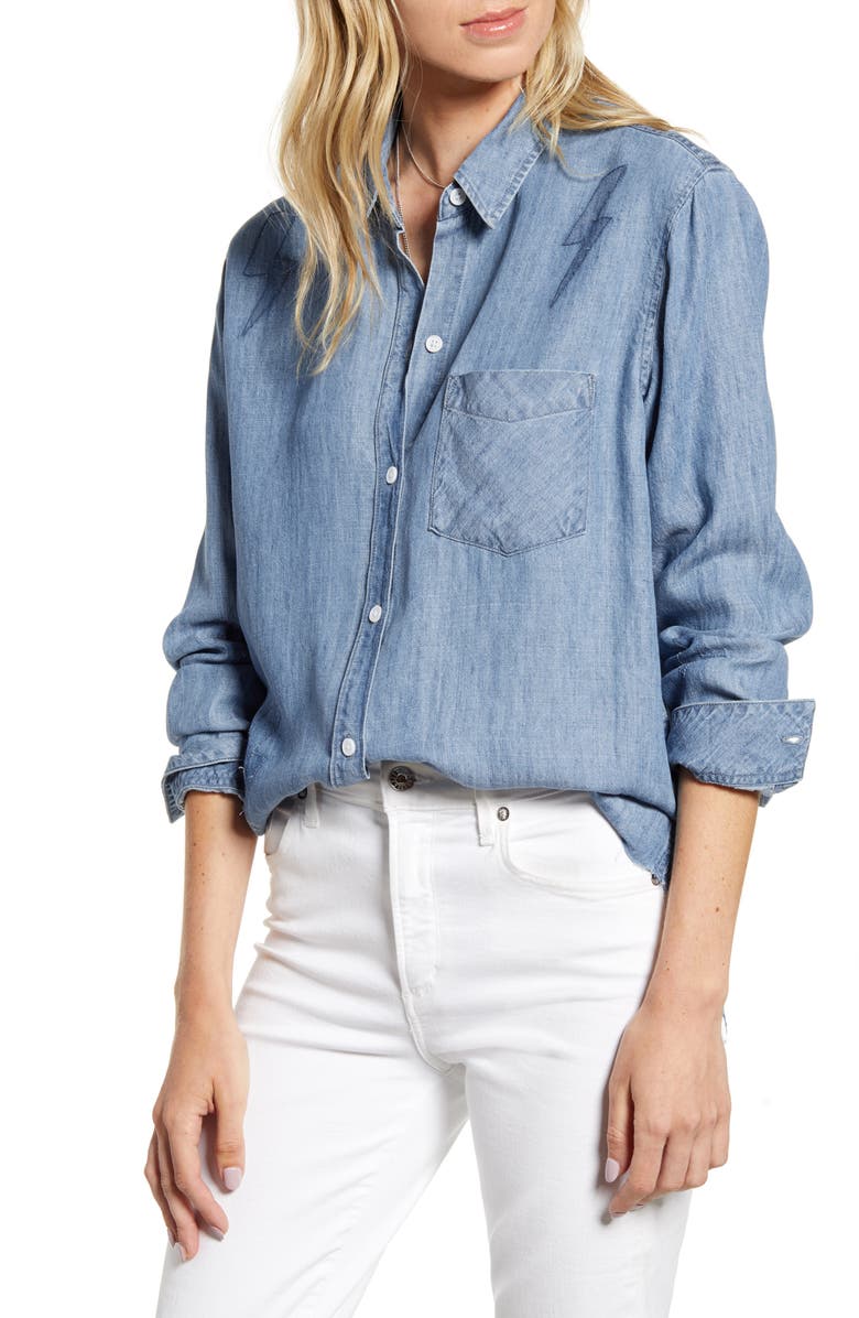 Rails Ingrid Raw Hem Chambray Shirt, Main, color,