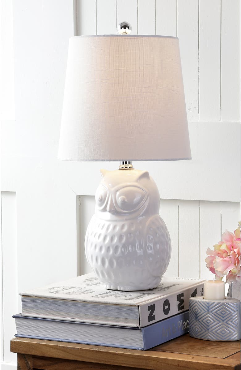 JONATHAN Y Hoot Ceramic Mini LED Table Lamp, Alternate, color, White