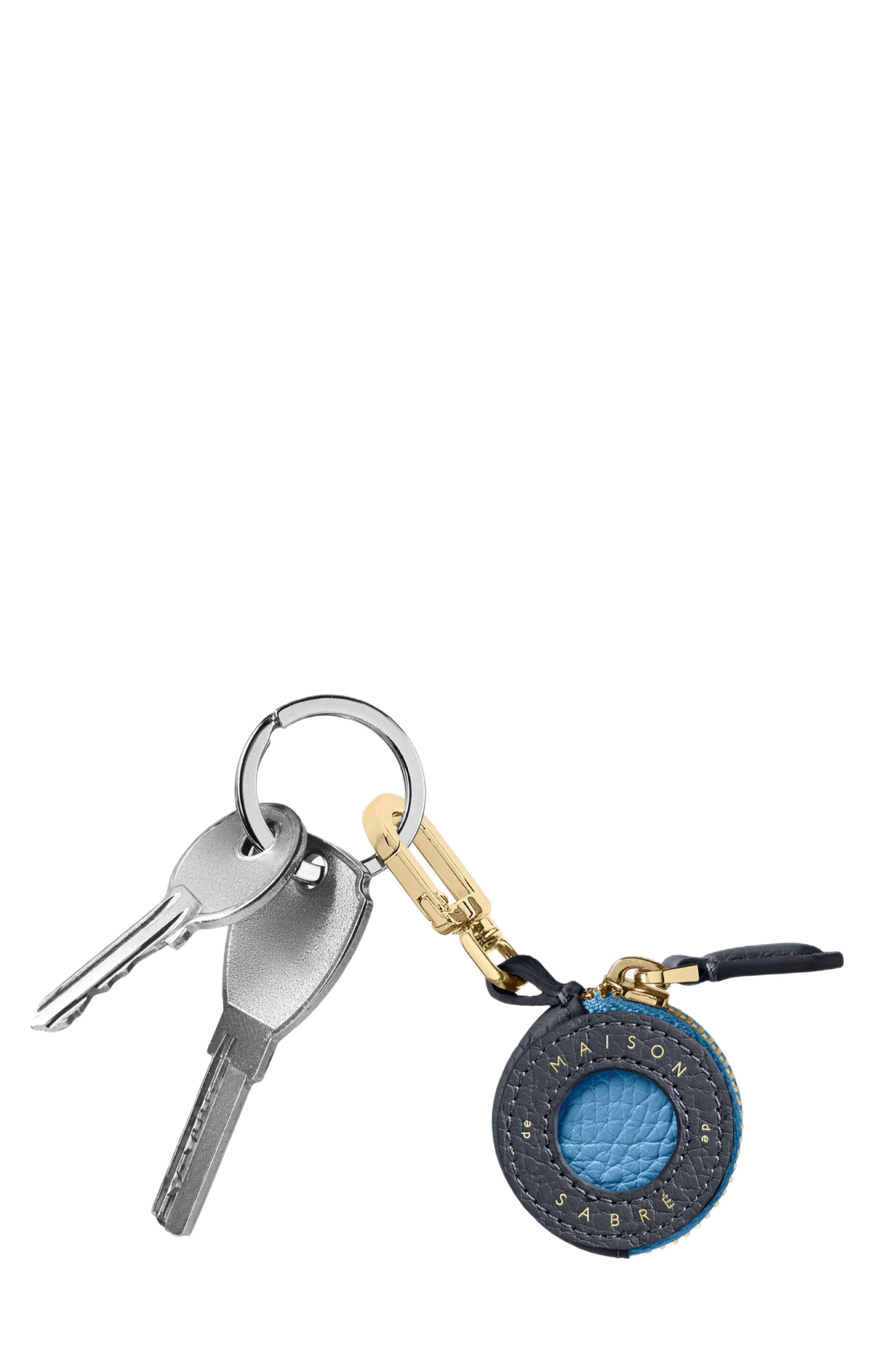 MAISON de SABRÉ Leather AirTag Charm, Alternate, color, Graphite Sky
