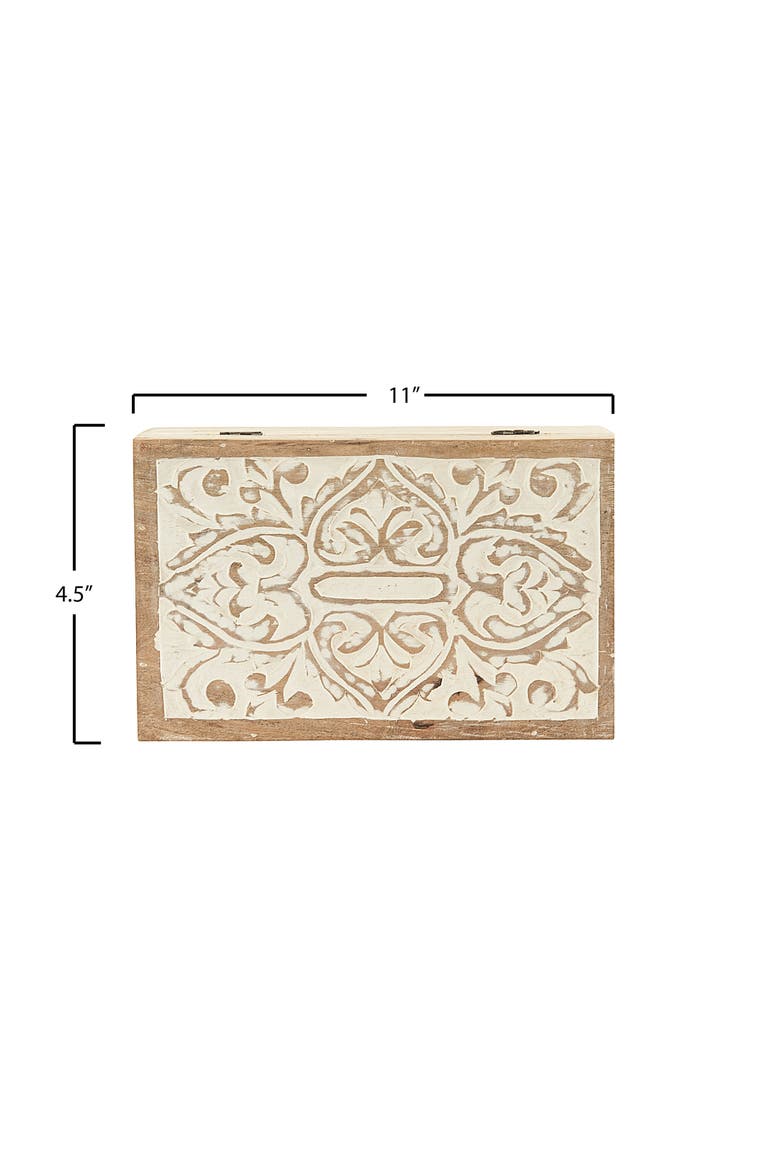 Handcarved & Whitewashed Mango Wood Boxes, Set of 2, Alternate, color, White Washed