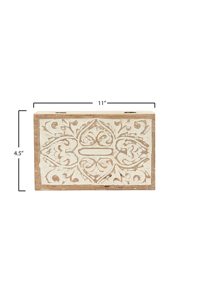 Storied Home Handcarved & Whitewashed Mango Wood Boxes, Alternate, color, White Washed