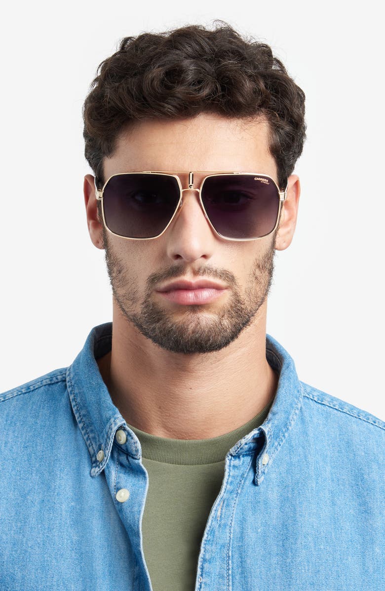 Carrera Eyewear 62mm Oversize Gradient Navigator Sunglasses, Alternate, color, Black Gold/ Grey Shaded