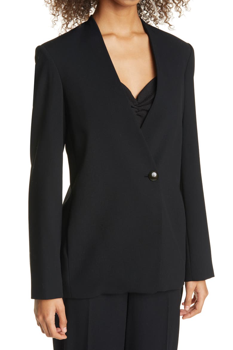 Collarless Wool Blend Blazer, Alternate, color, BLACK