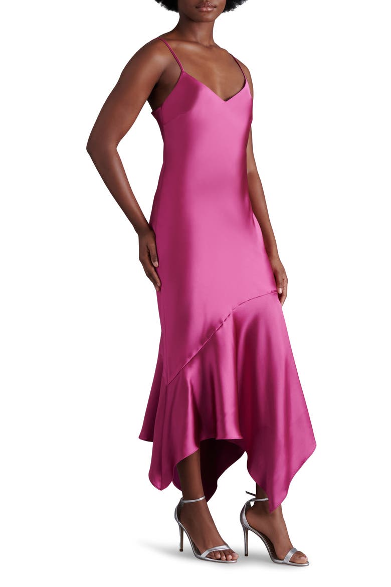 Lucielle Handkerchief Hem Satin Slipdress, Alternate, color, BRIGHT ROSE