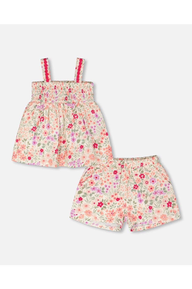 Tank Top with Smocking and Flowers Shorts Set in Muslin, Main, color, Off White Printed Flowers