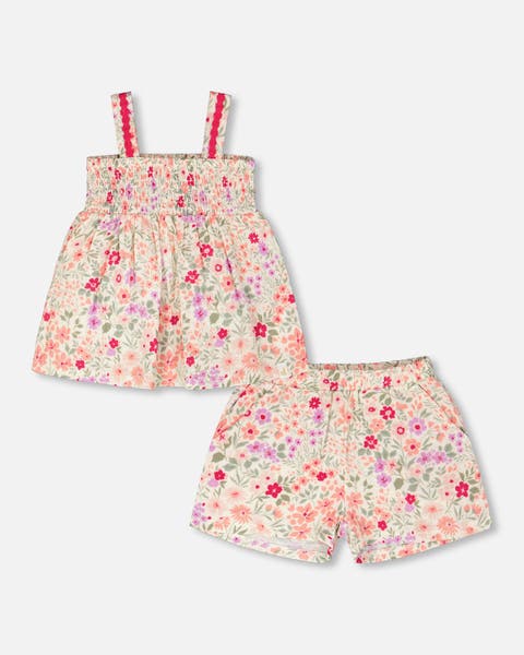 Tank Top with Smocking and Flowers Shorts Set in Muslin (Toddler, Little Kid & Big Kid)
