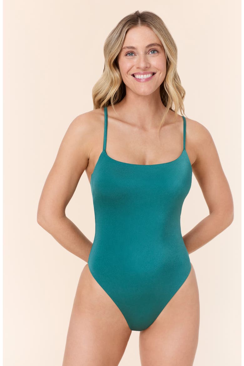 The Fiji Lace-Up Back One-Piece Swimsuit, Alternate, color, CERAMIC SATIN
