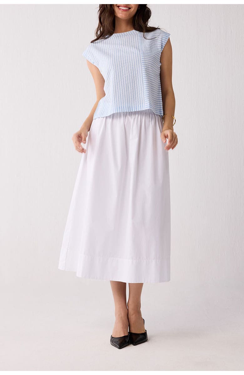 Reistor Button-Back Crew Neck Top in Blue Stripes, Main, color, Cloudline