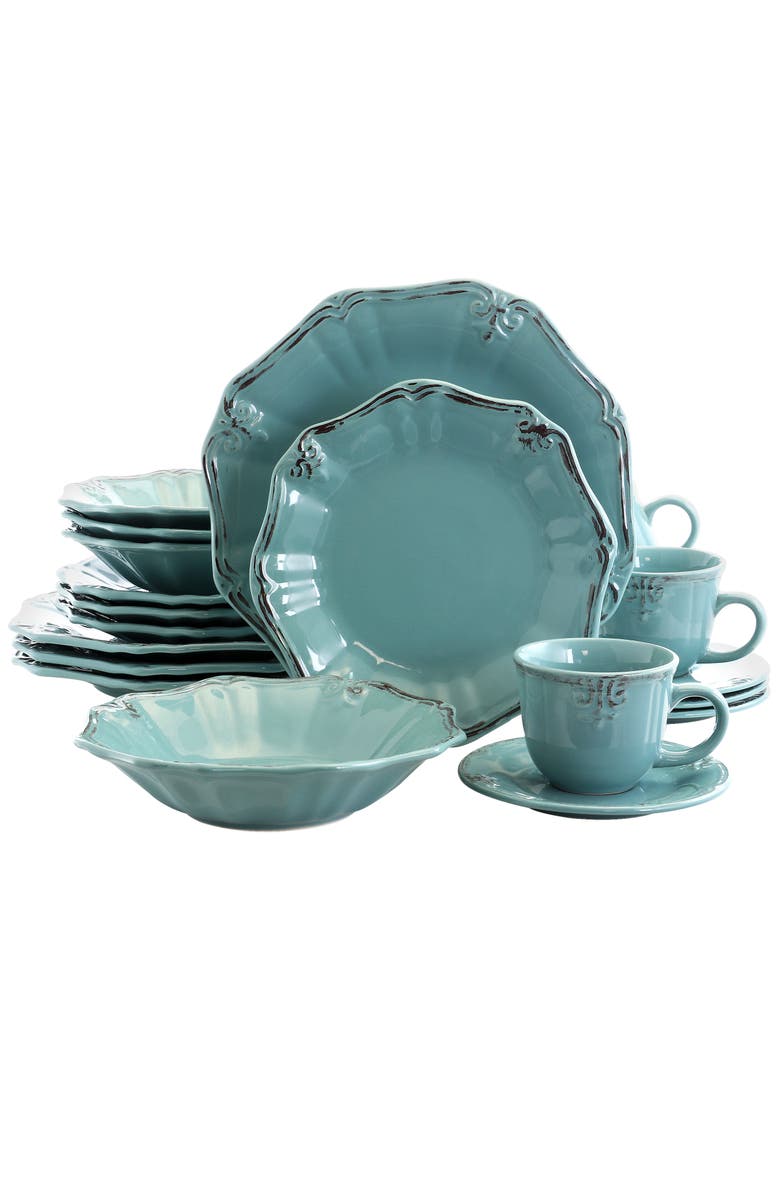Elama Fleur De Lys 20-Piece Dinnerware Set, Alternate, color, Blue