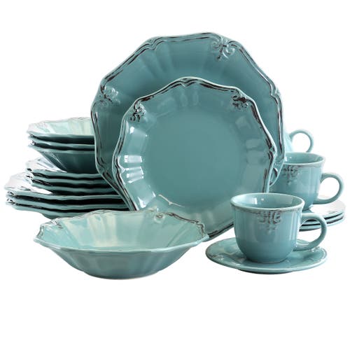 Elama Fleur De Lys 20-piece Dinnerware Set In Green