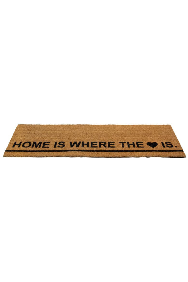 Natural Coir Outdoor Rectangular "Home Is Where the Heart Is" Doormat 16" x 48", Alternate, color, Brown
